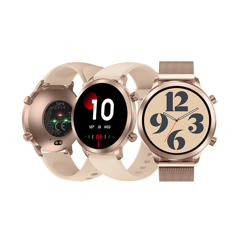 Bemi Zeno smartwatch with AI/ 1.43 Amoled/ 2 straps/ calling/ sensors, gold